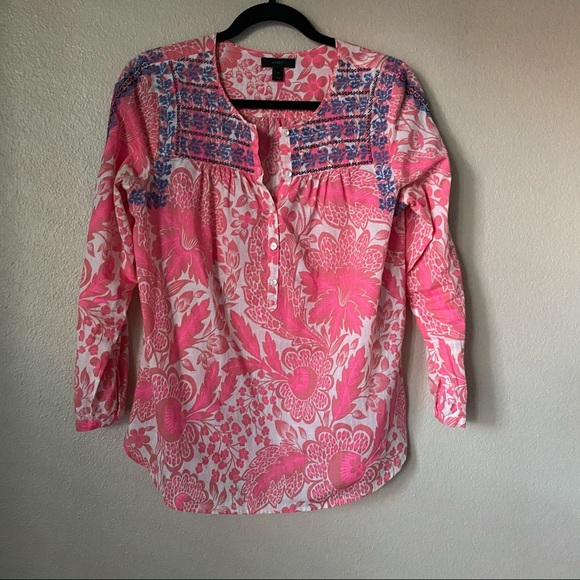 J Crew Pink Floral Embroidered Tunic 4 - Picture 2 of 5